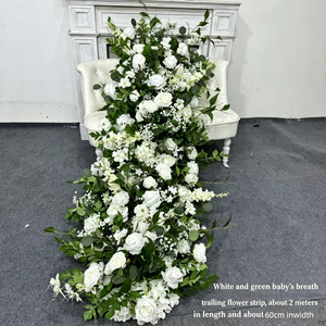 Décoration de table de mariage et d'allée en fleurs artificielles en soie, chemin de table floral cascade rose, violet et blanc sur mesure de 2 m pour la vente en gros - Product Image 2