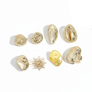 Boutons de luxe personnalisés écologiques en forme de coquillage doré pour vêtements, en alliage de zinc, tige métallique, forme spéciale, plaqué coquillage, étoile de mer, cœur - Product Image 6