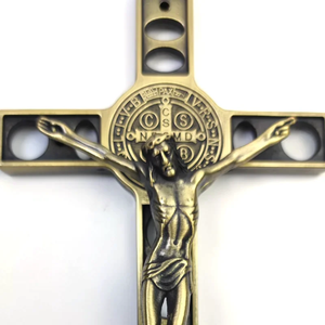 HT nuova lega Gold-Plating INRI JESUS cristo decorazione da parete religiosa artigianato legno scatole di legno muro di metallo croce parete cartelli - Product Image 4