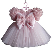 Robe de princesse rose 3D à fleurs, robe tutu pour enfants, tenue de fête d'anniversaire, tenue formelle florale