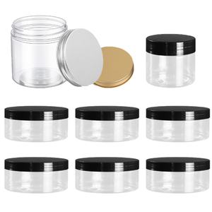 Contenants cosmétiques en plastique PET à large ouverture personnalisés de 100 ml, 200 ml, 8 oz, 16 oz, 500 ml, transparents, blancs, noirs, ambrés, avec couvercle en aluminium - Product Image 1
