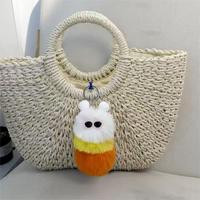 Kleurrijke pluche pom-pom sleutelhanger, pluizig pluche materiaal, grote cartoonogen, tas hanger, creatief klein cadeau