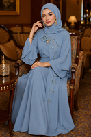 Robe longue en polyester à col irrégulier, ornée de strass cousus à la main, à manches évasées superposées, pour l'Aïd, les vacances et les occasions quotidiennes, Abaya