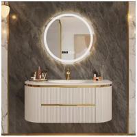 Miroir LED intelligent CBMmart 2025 en bois, meuble-lavabo de salle de bain mural, design moderne pour appartement, villa, hôtel et maison