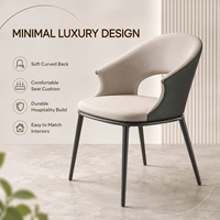 Chaise de salle à manger moderne bicolore, rembourrée, beige anthracite, dossier à découpe ovale, pieds en métal, pour hôtel et restaurant