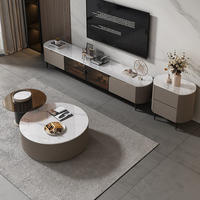 Mobilier moderne de salon Tables basses Tables basses en pierre sinueuse en verre Ensemble de tables basses rondes italiennes de luxe en bouleau