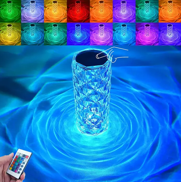 Biumart 16 Colors Night Light Creative LED Intelligent Touch/Remote Control Rose Crystal RGB Table Lamp For Home Decoration