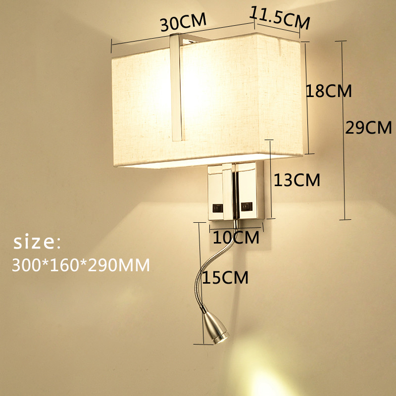 Designer Wall Light Modern Switch Fittings Square Shades Bedside Reading Led Wall Lamp Indoor Hotel Room Wall Mount Light