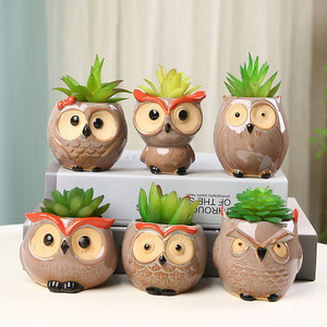 Pot de <span class=keywords><strong>fleurs</strong></span> en céramique en forme de hibou mignon <span class=keywords><strong>pour</strong></span> plantes succulentes, pot miniature, décorations en céramique - Product Image 1