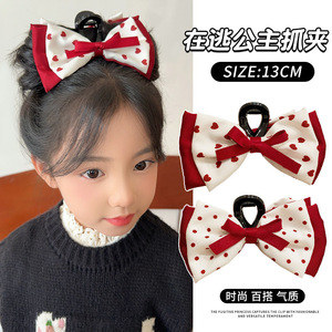 Red fabric <b>bow</b> hair <b>clip</b> for girls' high bun, princess baby hair accessory - Product Image 4