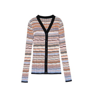 เสื้อคาร์ดิแกนไหมพรมลายทางแขนยาวคอวีสำหรับผู้หญิงแบบขายส่งสั่งทำได้, เสื้อสเวตเตอร์ติดกระดุม, เสื้อคลุมลำลองสำหรับผู้หญิง - Product Image 6