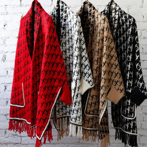Chal de invierno de alta calidad tejido Jacquard cuello vuelto encogimiento de hombros de lana teñida para mujer - Product Image 4