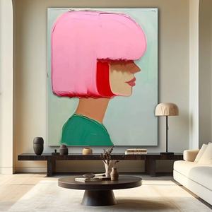 Grande peinture murale abstraite moderne en acrylique texturé rose et coloré sur toile, peinte à la main, pour la décoration murale de la maison et des galeries - Product Image 1