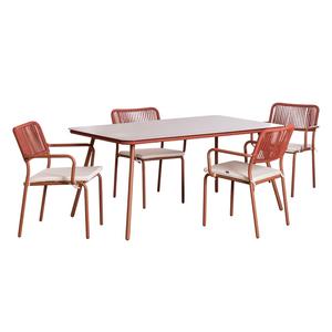 Yoho ชุดโต๊ะอาหารสุดหรู7ชิ้นเชือกถักทอสวยงามเฟอร์นิเจอร์กลางแจ้งประกอบง่ายโต๊ะและเก้าอี้ - Product Image 1