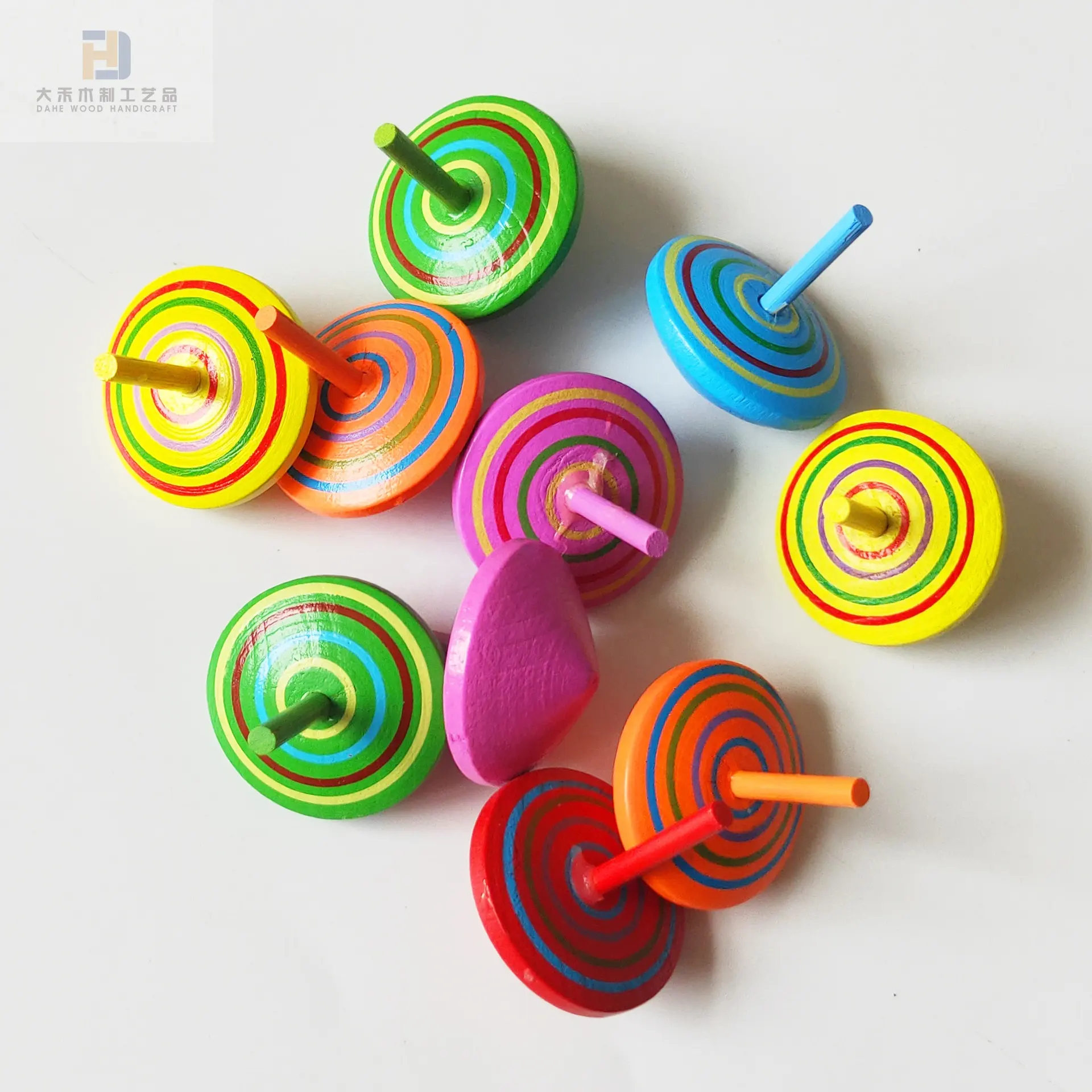 Colorful Painted Wooden Spinning Tops Multicolored Kids Wood Gyroscopes Toy Assorted Colors Tops kindergarten education toys