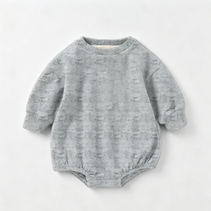 Combinaison Bébé Minimaliste à Col Rond, Manches Longues, Couleur Unie, Ourlet Élastique, Unisexe, pour Usage Quotidien - Product Image 3