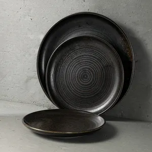 Suojiuju — plats artisanaux en porcelaine <span class=keywords><strong>de</strong></span> 8 pouces, <span class=keywords><strong>ensemble</strong></span> <span class=keywords><strong>de</strong></span> vaisselle en céramique noire, <span class=keywords><strong>assiette</strong></span> ronde à sertir - Product Image 1