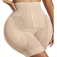 Culotte amincissante taille haute effet ventre plat avec coussinets de hanche amovibles, contrôle 4 rangées de boutons, en tissu nylon élasthanne et fermeture avant à crochets