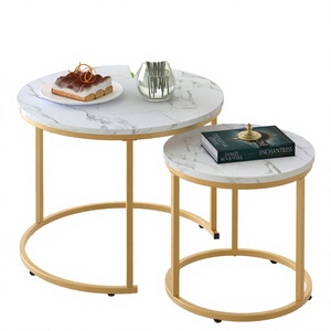 Modern Durable <b>Small</b> Round Tea <b>Table</b> Combination Side <b>Table</b> for Living Room Home Furniture with Metal Iron Marble Top - Product Image 4