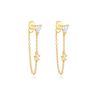 Pendientes de Zirconia Cúbica Brillante con Forma de Corazón y Estrella, Estilo Moderno, para Uso Diario, Plata 925 - Product Image 1