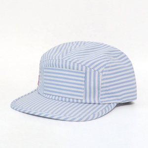Gorras <span class=keywords><strong>de</strong></span> Campamento Personalizadas con Bordado <span class=keywords><strong>de</strong></span> Logotipo, Rayas Azules y Blancas, Estilo Casual, <span class=keywords><strong>de</strong></span> 5 Paneles y Visera Plana para Hombres y Mujeres - Product Image 1