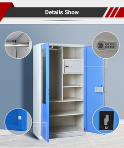 Penyimpanan Pakaian Kamar Tidur Loker Modern, Lemari Logam 2 Pintu Ayun Baja Almirah dengan Cermin - Product Image 6