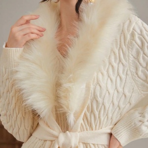 Tùy Chỉnh Mùa Đông Màu Rắn Mỏng Đan Ăn Mặc Hai Mảnh Thiết Lập Sang Trọng Cổ Áo Mờ Vành Đai Dài Cardigan 2 Mảnh Phù Hợp Với Phụ Nữ Dệt Kim Áo Len - Product Image 6