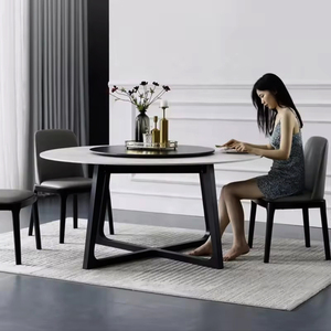 Bàn ăn gỗ rắn đơn giản hiện đại với bàn xoay nhỏ hộ gia đình Tấm Đá óc chó màu Bàn Ăn Tròn - Product Image 5