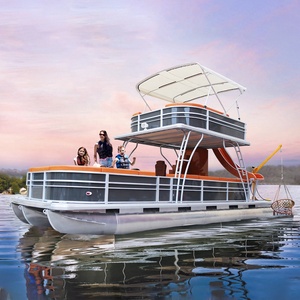 Bote pontón de aluminio con tobogán de cocina, motor fueraborda y GPS para pesca, entretenimiento y turismo, diseño soldado a mano - Product Image 1