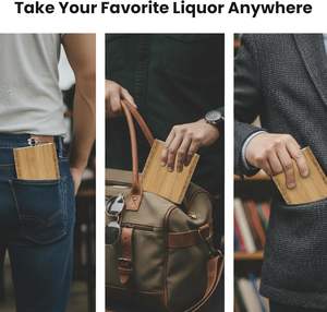 Gourde plate moderne personnalisée en bambou et acier inoxydable de 6 oz pour le voyage et le camping - Product Image 3