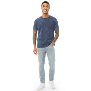 Camiseta Azul para Hombre con Lavado Ácido, Estilo Vintage, 100% Algodón, Prenda Urbana Informal de Corte Regular, Manga Corta, Transpirable, Estilo Veraniego - Product Image 1