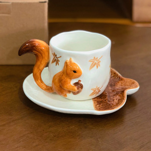 Creative Hand Painted Squirrel <b>Coffee</b> <b>Mug</b> with Hazelnut Plate 3d Animal Ceramic Cup and Saucer <b>Set</b> - Product Image 4
