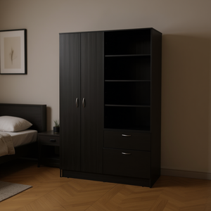 Armario de Dos Puertas Itaca con un Cajón y Cinco Estantes, Mueble de Dormitorio Moderno en Color Negro - Product Image 2