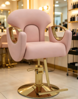 Chaise de salon rose de luxe avec base dorée, chaise de coiffure hydraulique moderne pour salon de beauté et de coiffure
