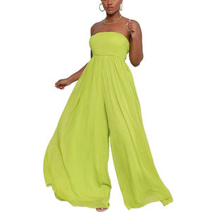 Combinaison en mousseline de soie couleur bonbon pour femme, coupe ample, taille haute, col licou, jambes larges, mode estivale, tricotée - Product Image 6