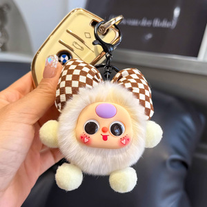 Portachiavi a Forma di Papillon con Piccola Palla di Carbone, Ciondolo in Pelo di Coniglio, Decorazione per Borse e Libri - Product Image 6