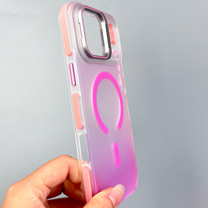 B508 Metal Camera Frame Holder Design Phone Case Shockproof TPU PC Bumper Gradient Wireless Charger Cover or iPhone 18 - Product Image 1
