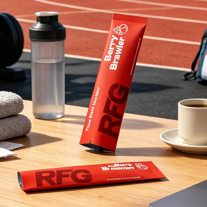 Custom Red Matte Three-Side Seal Sachet Packaging with Recycled Materials for Milk <b>Protein</b> Powder Drink Mix Tear Notch - Product Image 4