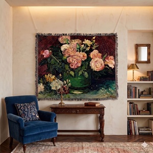 Tapiz de Poliéster y Algodón con Pintura al Óleo de Rosas y Peonías de <span class=keywords><strong>Van</strong></span> <span class=keywords><strong>Gogh</strong></span>, Manta para Sofá, Cubrecama Multifuncional, Toalla - Product Image 3