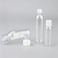 Bouteille en plastique PET ronde transparente de 180 ml avec bouchon à vis plat blanc, conteneur transparent pour échantillons de produits de toilette de voyage et sous-emballage