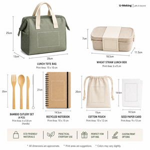 Custom Sustainable Commuter Lunch Gift Kit With RPET Tote Lunch Box <b>Bamboo</b> <b>Cutlery</b> Notebook for Employee Eco Program Buyers - Product Image 2