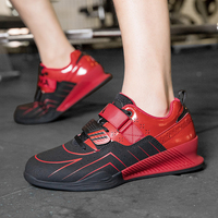 Chaussures de musculation pour hommes à talon rigide surélevé, double sangle de verrouillage, semelle extérieure en caoutchouc antidérapante, tige en PU, semelle intermédiaire en TPU, pour la gym et les squats