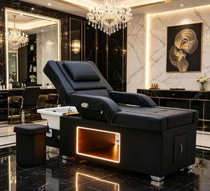 Black leather massage <b>bed</b>, Thai-style beauty head spa shampoo <b>bed</b> and chair, suitable for salons - Product Image 1