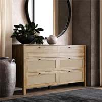 Meuble de rangement moderne en rotin et bois de chêne à 6 tiroirs de style japonais Meuble de commode en gros pour la chambre à coucher et la salle à manger