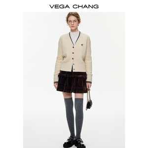 Conjunto de Cárdigan con Cuello en V de Mezcla de Alpaca y Falda Midi de Terciopelo con Broche de Cereza para <span class=keywords><strong>Mujer</strong></span>, Estilo Coreano Informal para Oficina, Marca VEGA CHANG - Product Image 3
