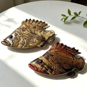 Scultura di Pesce in Pietra di Diaspro Naturale Intagliata a Mano, 17-20cm, Pezzo Unico Artigianale di Animale Marino per Arredamento Casa - Product Image 6
