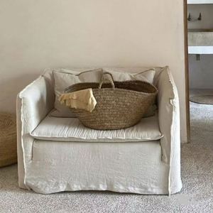 Sofá de Diseño Wabi-Sabi Francés Vintage, Completamente Desmontable, de Tela de Lino, para B&B, Hotel, Apartamento Pequeño - Product Image 2