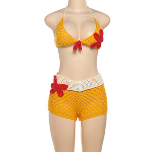 Summer Sexy Beach Knit <strong>Set</strong> Women <strong>Crochet</strong> Flower Bikini Mini Skirt Suits Chic Backless Halter Top Two Piece Skirts <strong>Sets</strong> - Product Image 3