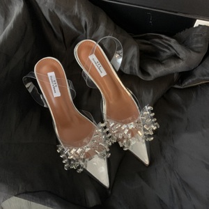 Nouvelles sandales transparentes en strass avec nœud, bout ouvert, talon compensé, pour l'été, tailles 35-40, en stock - Product Image 6