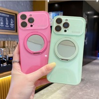 Coque de téléphone miroir en TPU liquide avec fenêtre large et support pivotant, compatible avec les modèles 16/17 Pro Max